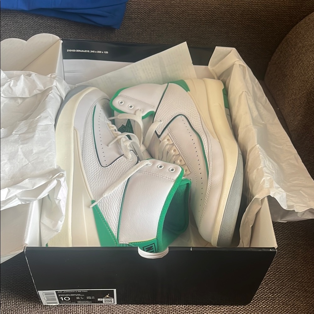 Men's White and Green Sneakers